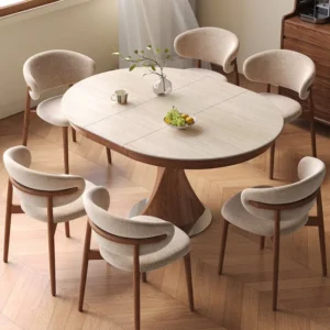 Tavolo da Pranzo in Pietra Sinterizzata con Bordo Curvo Personalizzabile, Impermeabile, Antimacchia, Facile da Pulire, Arredamento Minimalista per Sala da Pranzo